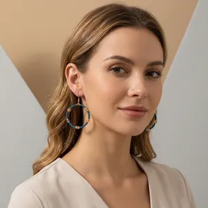 Pendientes de Aro Estilo Bohemio con Círculo Lunar para Mujer, Chapados en Oro, con Cuentas de Vidrio Colgantes, Tejidos a Mano, Libres de Plomo y Cadmio, Joyería de Moda - Product Image 5