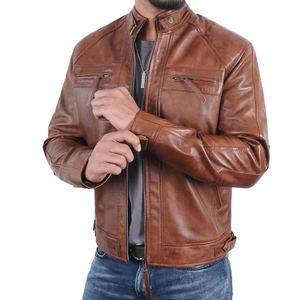 Wholesale 100% Leather <b>Zipper</b> <b>Jacket</b> Men Winter Fashion Streetwear Stand Collar Slim Casual Front Customizable Leather <b>Jacket</b> - Product Image 3