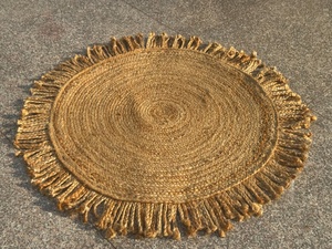 พรมปูพื้นทรงกลมทำมือจากปอกระเจาถักพร้อมชายครุย |   พรมโบโฮใยธรรมชาติ |   ผู้จัดจำหน่ายสินค้าขายส่งขนาดตามสั่ง - Product Image 2