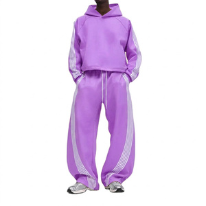 Baggy <b>White</b> <b>Tracksuit</b> Set Men Oversized Side Stripe Hoodie and Wide Leg Joggers Set Unisex Streetwear Two Piece Outfit - Product Image 2