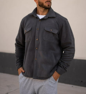 Veste en polaire tricotée imperméable pour homme, 100 % polyester, manches longues, poids moyen, fermeture éclair décontractée, coupe ample, poches - Product Image 6
