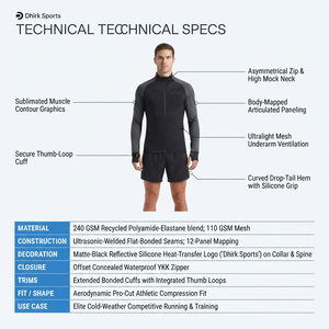 Haut de sport technique à compression pour homme, col zippé 1/4, 240 GSM, en polyamide recyclé et élasthanne, séchage rapide, vêtement technique d'extérieur - Product Image 5