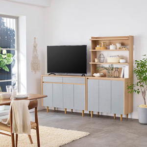 Meuble de rangement moderne en bois pour salon et bureau à domicile avec 2 étagères, 2 tiroirs et portes à panneaux plats – Mobilier de rangement minimaliste - Product Image 2
