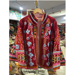 Floral Suzani <b>Embroidered</b> Woven <b>Jacket</b> Handmade <b>Women</b> Ethnic Boho Open Front Traditional Designer Embellished Coat - Product Image 2