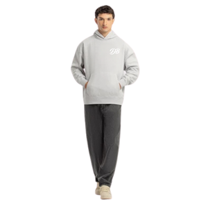 Sweat à capuche unisexe gris clair surdimensionné avec logo personnalisé, en molleton 100 % coton épais, coupe décontractée, style streetwear, vente en gros - Product Image 3