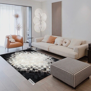 Alfombra de estrella redonda de cuero de vaca hecha a mano alfombra con diferentes formas estilos parche de costura de cuero alfombra de área de trabajo decoración occidental - Product Image 5