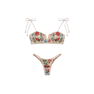 Conjunto de Bikini Azul con Cuentas y Patrón de Cangrejo, Traje de Baño de Dos Piezas Tejido, Diseño con Tirantes en V, Bordado a Mano, Estilo de Dibujos Animados - Product Image 2
