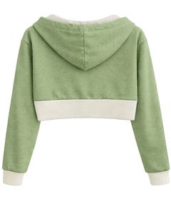 Sudadera con capucha corta personalizada para mujer, color verde salvia claro y forro polar de algodón, sudadera con capucha de bloques de color, chaqueta informal estilo streetwear. - Product Image 2