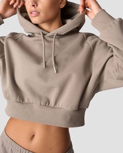 Sudadera con capucha corta personalizada para mujer, lavada a la piedra, de manga larga, para invierno, al por mayor, para gimnasio y entrenamiento - Product Image 4