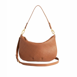 Royaa 2025 England Style Genuine Leather Water Resistant Handwoven Half Moon Shape <b>Shoulder</b> Bag Polyester Lining Removable <b>Strap</b> - Product Image 1