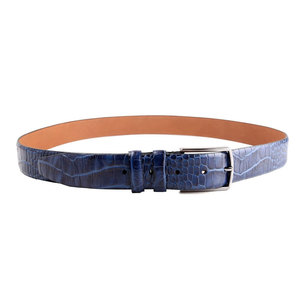 Ceinture décontractée pour homme en cuir véritable bleu SALVA LEATHER avec boucle à ardillon rectangulaire argentée, durable, 3,5 cm x 110 cm - Product Image 5