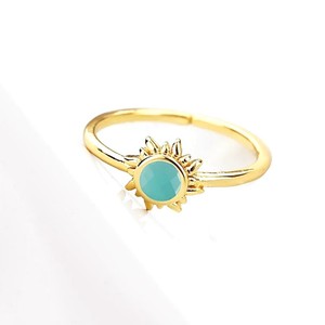 Aqua Chalcedony Round 6 MM Gemstone Gold Plated <b>Adjustable</b> <b>Ring</b> for Women Jewelry - Product Image 1