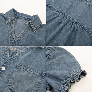 Chemise en jean denim pour femmes grandes tailles, à motif imprimé, respirante, écologique, séchage rapide, boutonnée, manches courtes - Product Image 4