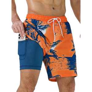 Custom Sublimated <b>Mens</b> Swim Trunks Quick Dry Swimming <b>Shorts</b> with <b>Compression</b> Liner and Zipper Pockets - Product Image 1