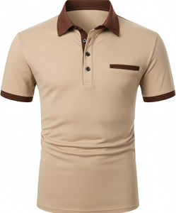 Chemises polo beiges en gros, t-shirts en coton à manches courtes, fabricant OEM de logos personnalisés, chemises polo beiges pour hommes - Product Image 2