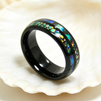 Bague en carbure de tungstène avec incrustation d'opale concassée et de coquille d'ormeau, alliance bombée pour hommes et femmes, bijoux inspirés de l'océan en gros