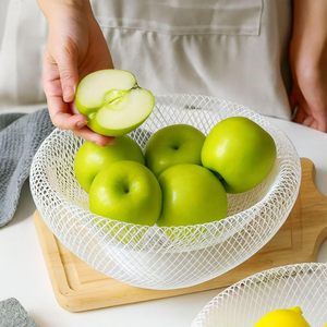White Metal Wire Mesh Fruit <b>Basket</b> Decorative <b>Round</b> Fruit Bowl for Kitchen Dining Table Countertop Home Décor <b>Storage</b> Organizer - Product Image 2