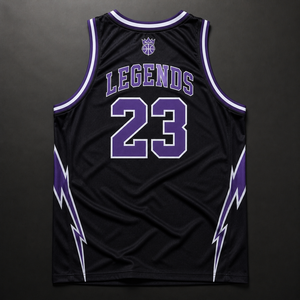 Camiseta de Baloncesto Legends 23 Morada y Negra Sublimada, Unisex para Adultos, Transpirable, de Poliéster, Ropa Deportiva - Product Image 2