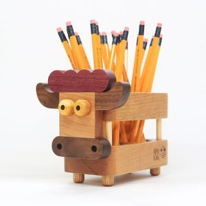 <b>Rustic</b> Timber Pencil Holder for Study Room Decorative Wood Pen Storage for Home Office Solid Hardwood Stationery Holder for <b>Desk</b> - Product Image 3