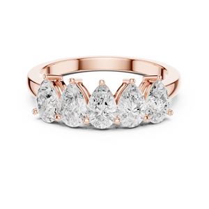 Rose Gold Five Stone Pear Cut <b>Ring</b> Elegant <b>Crown</b> Style Anniversary Band for Women Luxury Bridal Fine Jewelry - Product Image 3