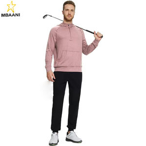 Sweat-shirts décontractés pour hommes à manches longues avec poche kangourou, légers, en tissu chiné, avec fermeture éclair quart de tour pour le golf - Product Image 1