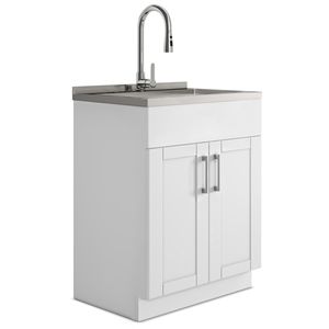 Mobile Lavanderia Moderno da 28 Pollici con Rubinetto e Lavello in Acciaio Inox, Attrezzatura per Lavaggio Bianca - Product Image 1