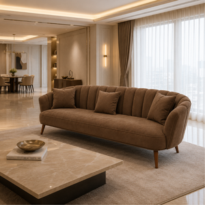 Sofá Moderno Curvo Tapizado en Color Marrón, Duradero, de Una Plaza, con Estructura de Madera, para Sala de Estar, Hotel, Apartamento, Villa - Product Image 5