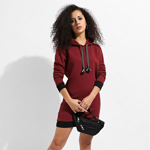Vestido con capucha para mujer, de color sólido, manga larga, informal, de punto de algodón, con cordón y cremallera, con bolsillo tipo canguro. - Product Image 1