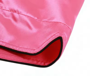 Shorts de boxe unisexe en polyester/coton imprimés par sublimation à blocs de couleur, rayures violettes, roses et jaunes, taille élastique, coupe ample - Product Image 4