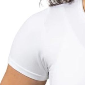 Camiseta Deportiva Blanca Ajustada de Manga Corta para Mujer, para Gimnasio, Fitness, Yoga, Entrenamiento, Ropa Deportiva Transpirable de Alto Rendimiento - Product Image 4