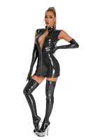 Frühlings-Neuheit Sexy Damen Glänzendes PU-Leder Kleid mit Frontreißverschluss Wet-Look Pole Dance Latex Catsuit Nachtclub Party Clubwear