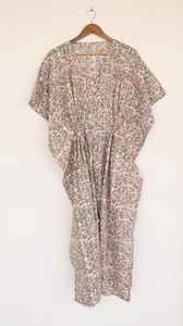 Vestido Kaftan de Algodón con Estampado Floral Pastel para Mujer, Ropa de Dormir con Cordón Ajustable - Product Image 2