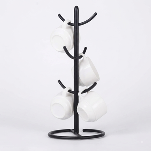 Rustic Metal Mug Holder Stand With Curved Hooks Double Tier Kitchen <b>Storage</b> Rack For Mugs Countertop Display On Sale - Product Image 6
