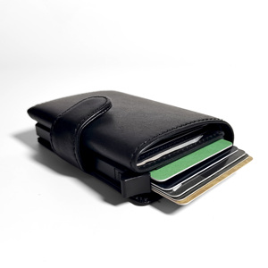 [Top Ranking] Castello Top Quality PU Leather Aluminum Card Case Holder Pop Up <b>Wallet</b> Credit Card Holder Quick Release Black - Product Image 4