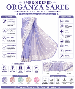 Sari en organza brodé vintage avec bordure florale, léger et transparent, de créateur, pour fêtes et mariages, tenue ethnique - Product Image 6
