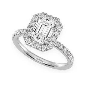 Solid White Gold Emerald Cut Halo Diamond <b>Ring</b> - <b>Engagement</b> <b>Ring</b> GRA Certified Moissanite Diamond Luxury Wedding <b>Ring</b> For Him - Product Image 1