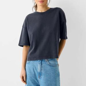 Women's Short Sleeve Cotton Jersey T-Shirt Casual Solid Color Regular Fit Knitted Plain Dyed <b>Top</b> - Product Image 1