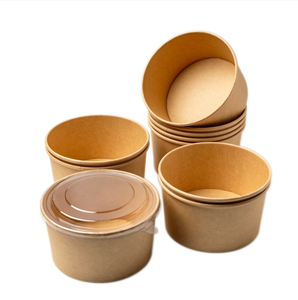 Uchampak Ready Bulk Biodegradable Recyclable Disposable Square Kraft <b>Paper</b> Salad <b>Bowl</b> with PP Lid for Travel - Product Image 6