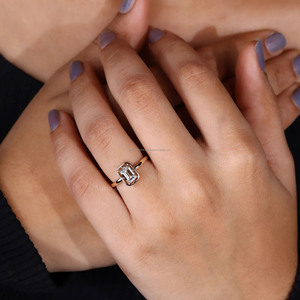 Antique Emerald Cut IGI Certified Lab Grown Diamond Engagement Ring 10k <b>Solid</b> Gold Wedding & Anniversary Ring Unique Design - Product Image 6