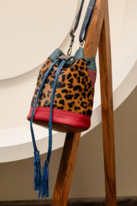 Handcrafted Recycled Leather Crossbody Bucket Bag Boho Festival Style Leopard Print Western <b>Purse</b> Drawstring Handbag for Women's - Product Image 3