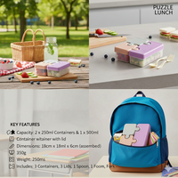 Boîte à lunch portable sans BPA, chauffable, pour collations de bébé, boîte à puzzle pour enfants, conteneur pour aliments complémentaires aux fruits avec couvercle en plastique