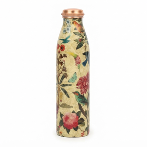 Botella de Agua de Cobre Puro con Estampado Floral Blanco Premium |   Termo Ayurvédico de Cobre a Prueba de Fugas para Beber Saludablemente y Regalar - Product Image 1