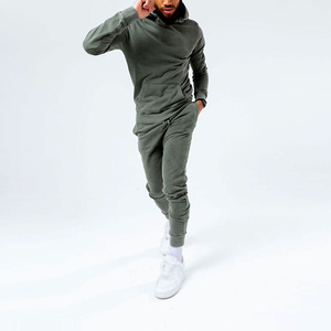 <b>Men</b> Olive Green Hooded Tracksuit Set Regular Fit Sweatshirt <b>Jogger</b> Pants Casual Sportswear Winter 100% Cotton Outfit - Product Image 1