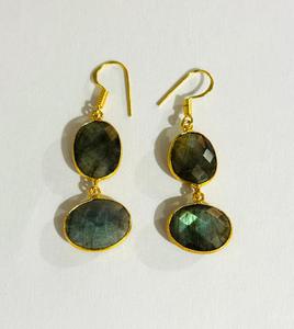 Boucles d'oreilles en labradorite naturelle, plaquées or, avec serti clos, élégantes, bijoux de mode indiens pour femmes, mariage nuptial - Product Image 2