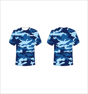เสื้อยืดแขนสั้นลายพรางสีน้ำเงินสำหรับผู้ชาย พิมพ์ลายแบบซับลิเมชั่น ระบายอากาศได้ดี ทรงปกติ คอกลม สวมใส่สบายๆ - Product Image 1