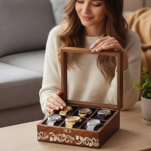 Caja de Madera para Relojes con Tapa de Cristal Transparente, Estuche de Almacenamiento de Alta Gama para Exhibición de Relojes de Madera por AYAANS - Product Image 6