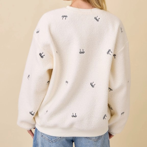 เสื้อสเวตเชิ้ตผู้หญิงปักลายโบว์ แขนยาว คอวี ผ้าพลัฌ สำหรับฤดูใบไม้ร่วง/ฤดูหนาว รับผลิตตามแบบ พร้อมขายส่ง - Product Image 3