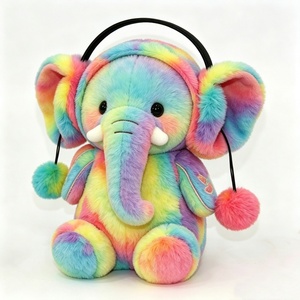 Peluche de elefante personalizado con efecto tie-dye, peluche de elefante arcoíris, peluche de elefante con orejeras estilo auriculares - Product Image 5