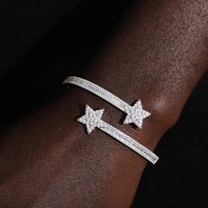 Copper S925 Star <b>Bangle</b> Moissanite Micro Insert Open Cuff Women's Jewelry Gift Hip Hop Fashion - Product Image 2