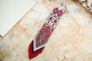 Ukrainian Beaded Jewelry, Beadwork Necklace, European Folk Art, Ethnic folk red white gerdan jewelry, long <b>boho</b> gerdan handmade - Product Image 6